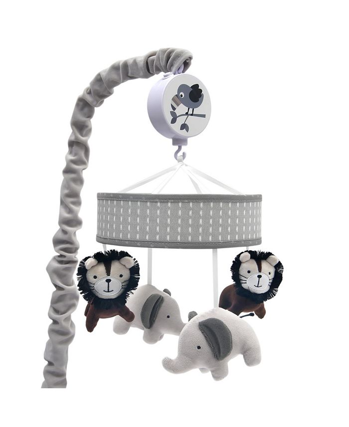 Lambs & Ivy Urban Jungle Gray/Brown Lion & Elephant Musical Baby Crib