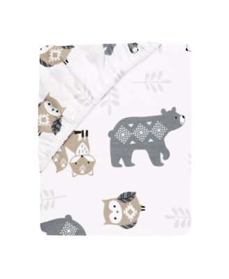 Woodland Forest White/Gray Animal 100% Cotton Baby Fitted Crib Sheet