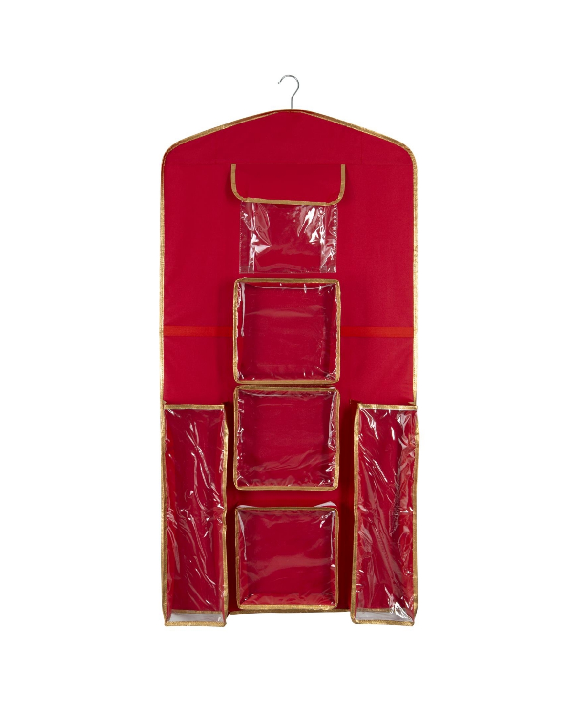 Simplify 8 Compartment Hanging Holiday Gift Wrap Organizer In Red