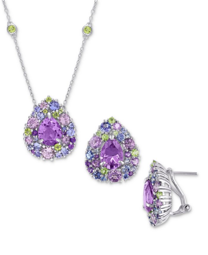2-Pc. Set Multi-Gemstone (13-1/3 ct. t.w.) Teardrop Halo Cluster Pendant