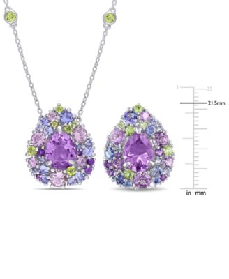 2-Pc. Set Multi-Gemstone (13-1/3 ct. t.w.) Teardrop Halo Cluster Pendant Necklace & Matching Stud Earrings in Sterling Silver