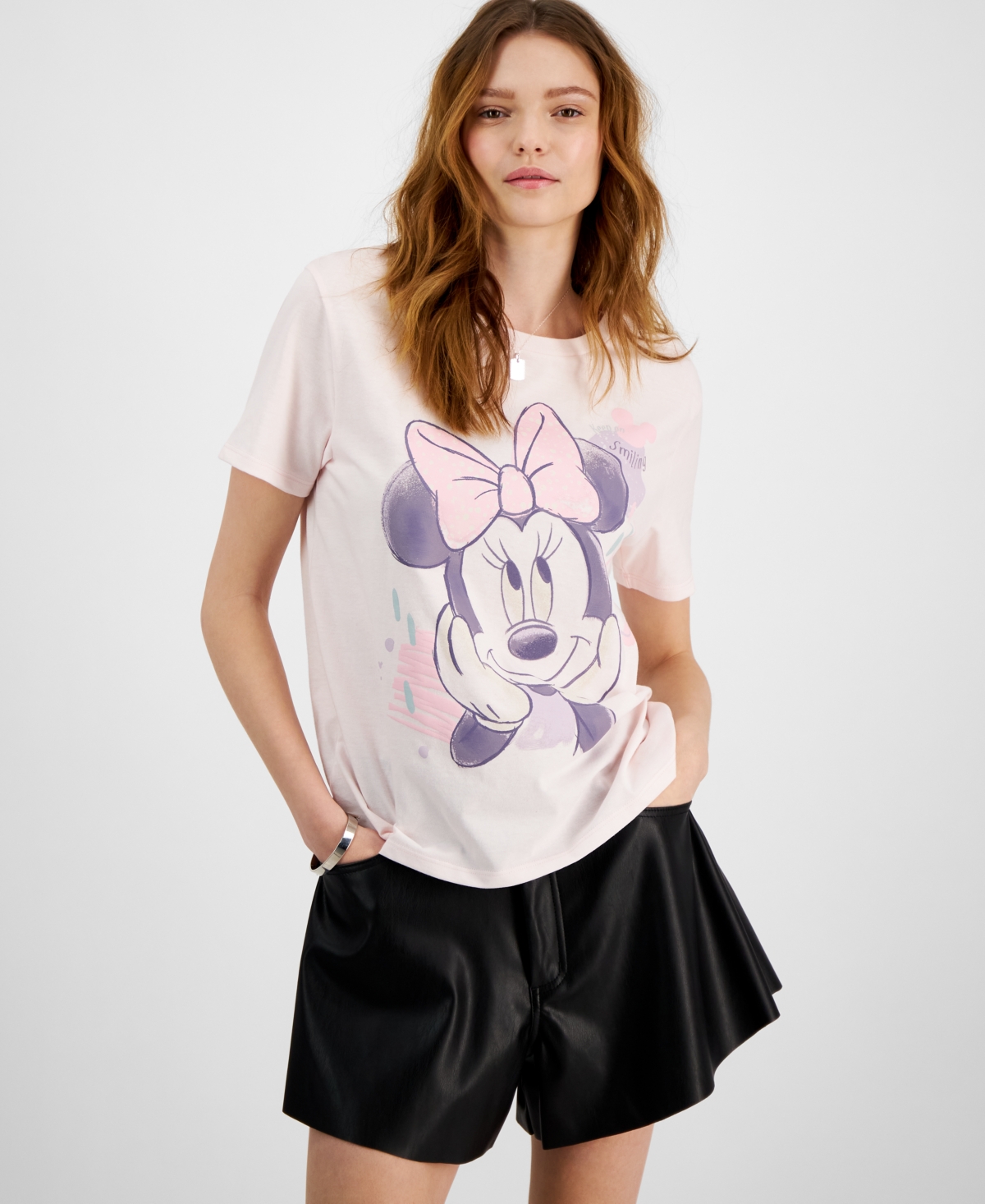 Juniors' Minnie Mouse Short-Sleeve Graphic T-Shirt - Barely Pink