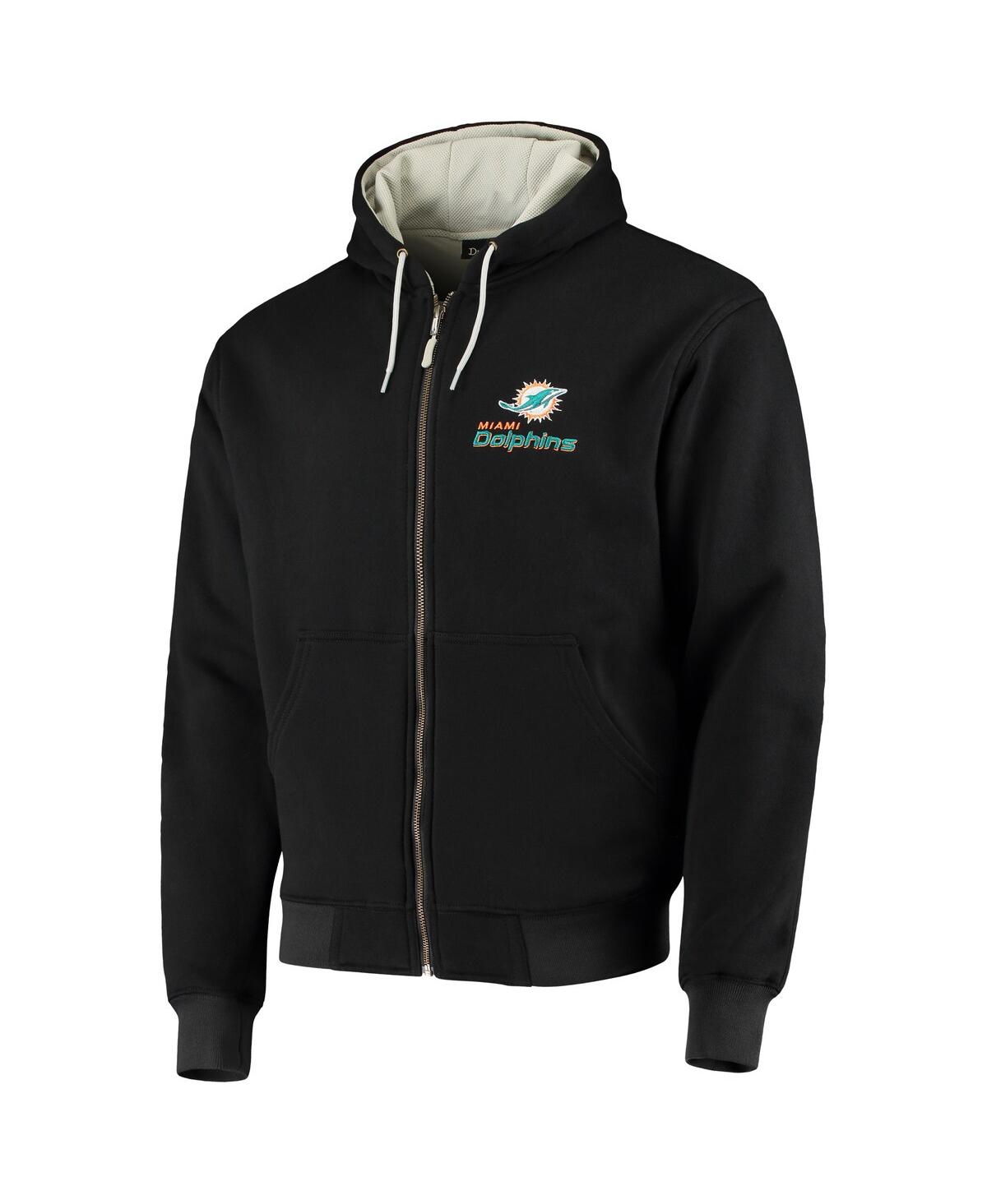 DUNBROOKE MEN'S DUNBROOKE BLACK MIAMI DOLPHINS CRAFTSMAN THERMAL-LINED FULL-ZIP HOODIE 