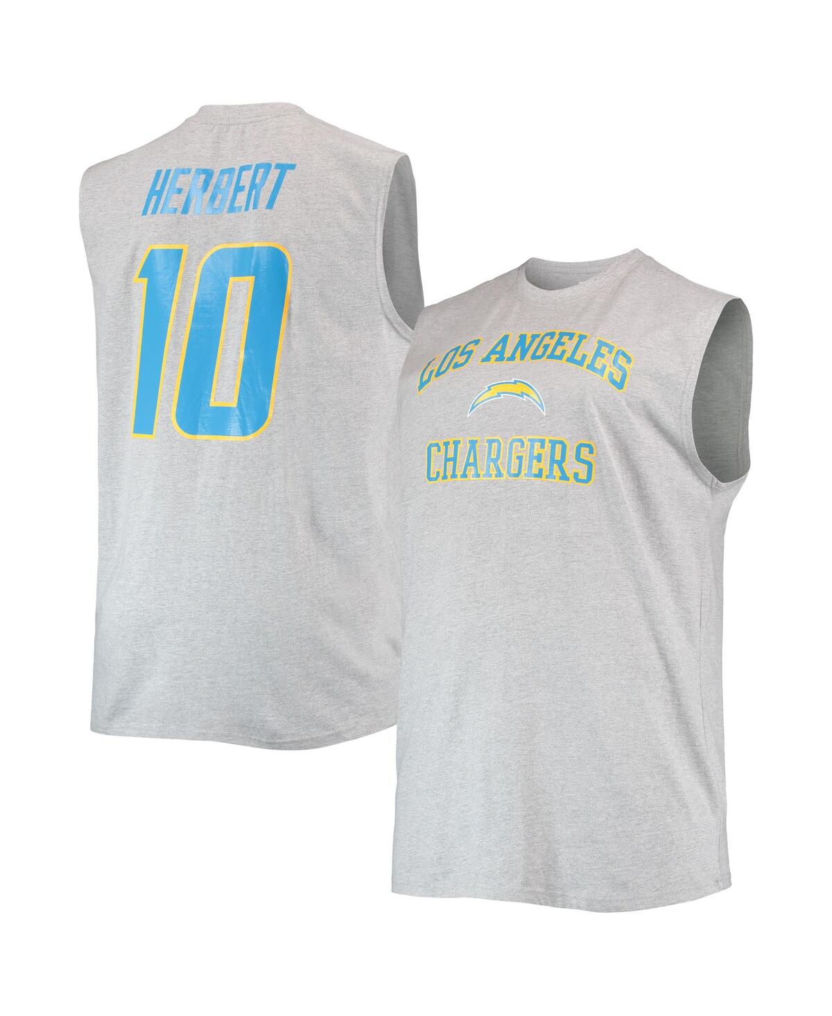 Men's Justin Herbert Heathered Gray Los Angeles Chargers Big and Tall Player Name and Number Muscle Tank Top - Heathered Gray
