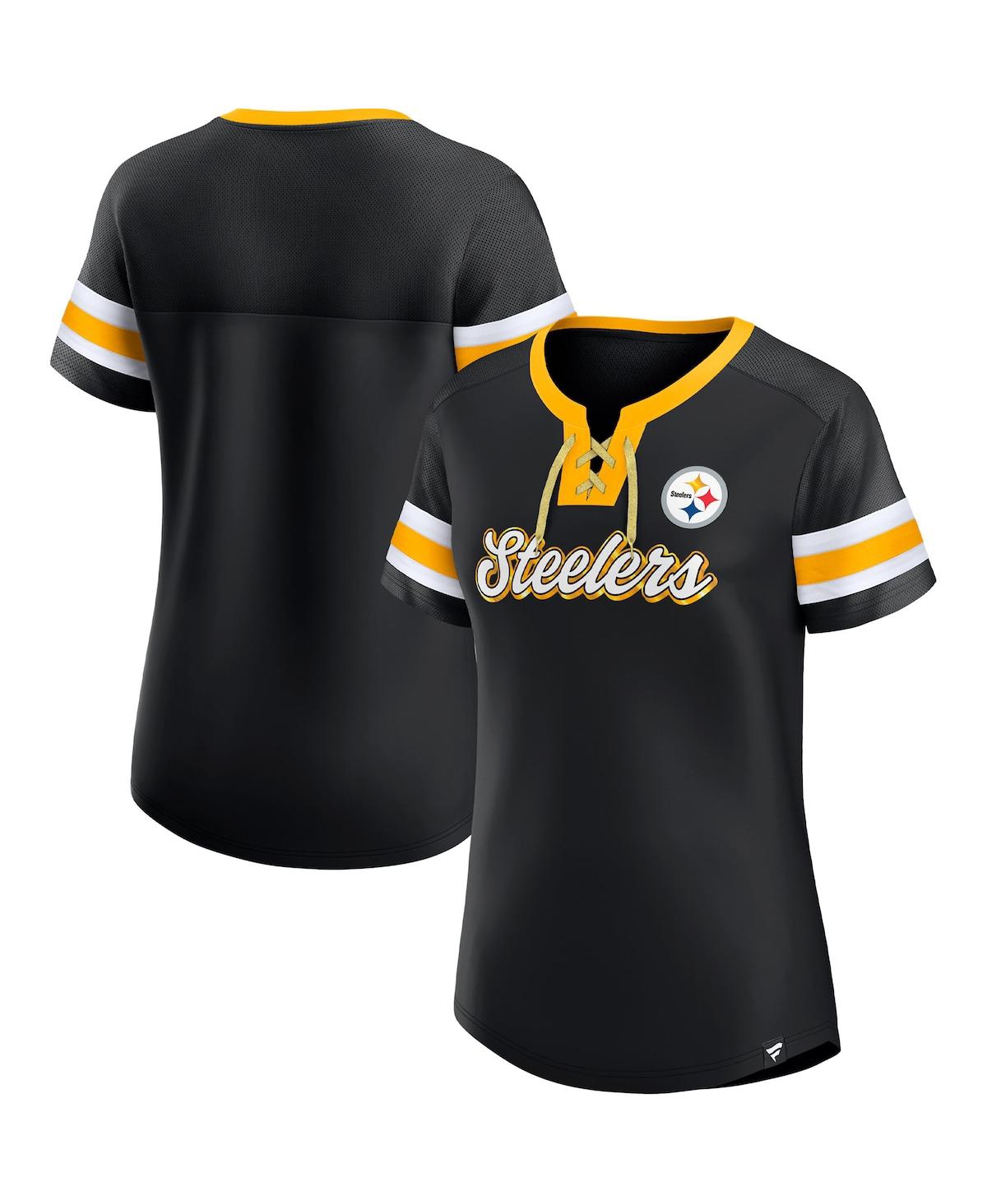 Fanatics Women's  Black Pittsburgh Steelers Original State Lace-up T-shirt