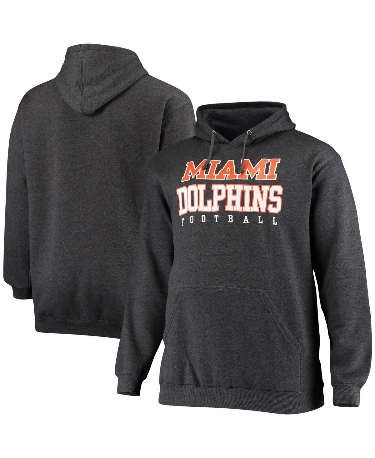 FANATICS MEN'S FANATICS BRANDED HEATHERED CHARCOAL MIAMI DOLPHINS BIG AND TALL PRACTICE PULLOVER HOODIE