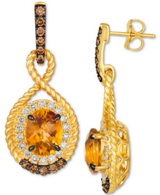 Cinnamon Citrine (3-1/2 ct. t.w.), Nude Diamonds (5/8 ct. t.w.) & Chocolate Diamonds (1/2 ct. t.w.) Drop Earrings in 14k Gold