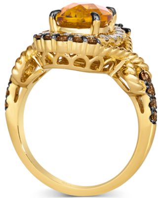 Cinnamon Citrine (2-1/2 ct. t.w.) & Diamond (3/4 ct. t.w.) Rope Wrapped Halo Ring in 14k Gold