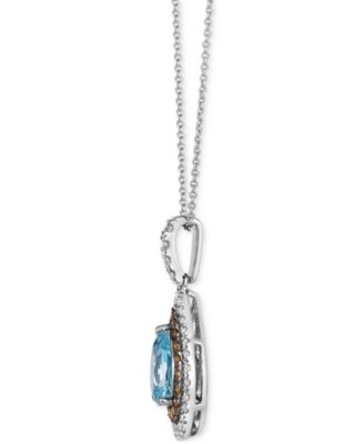 Sea Blue Aquamarine&reg; (1 ct. t.w.) & Diamond (5/8 ct. t.w.) Teardrop Halo Pendant Necklace in 14k White Gold, 18" + 2" extender 
