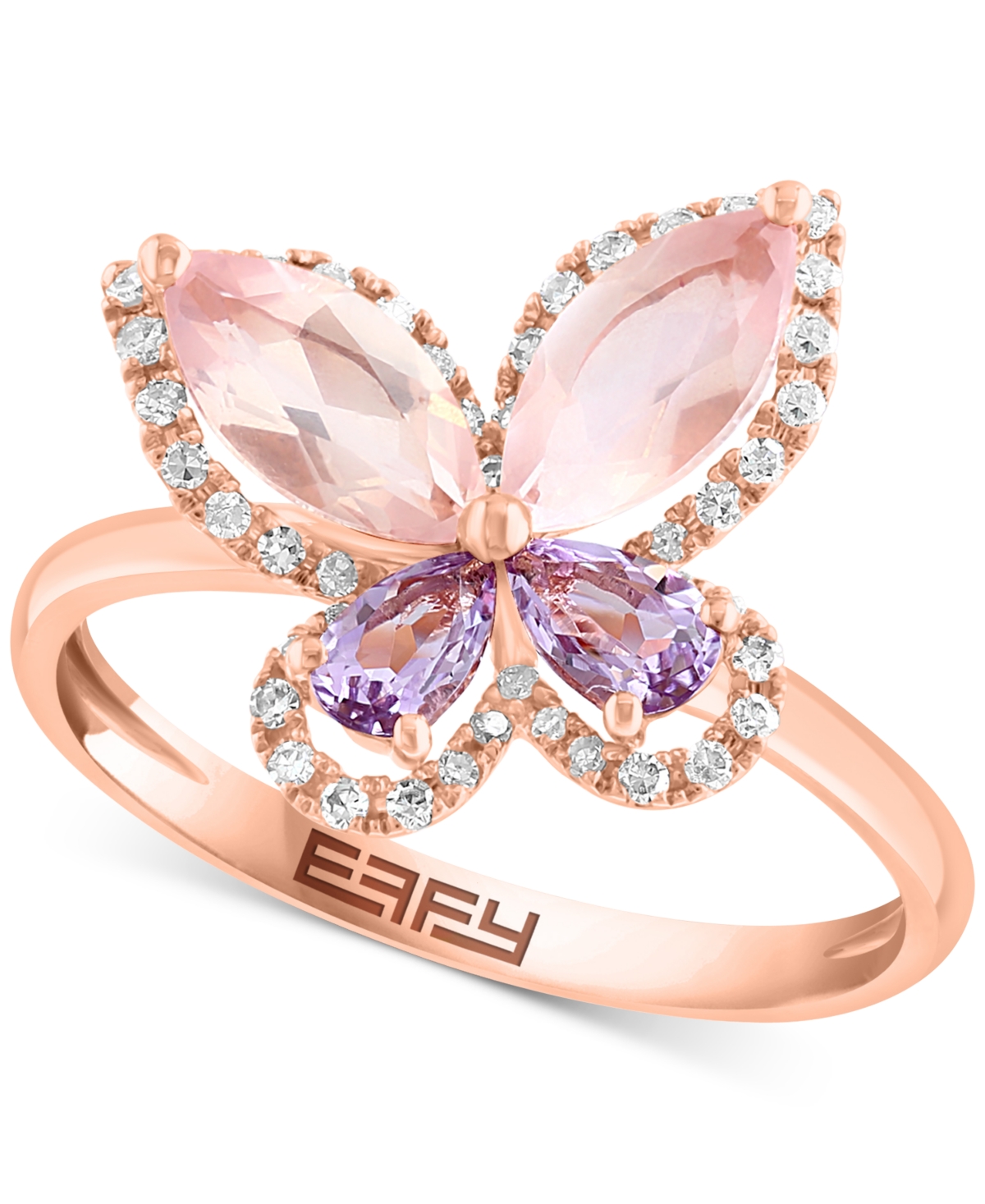 Effy Collection Effy Rose Quartz (1 Ct. T.w.), Pink Amethyst (1/3 Ct. T.w.) & Diamond (1/6 Ct. T.w.) Butterfly Ring In Rose Gold