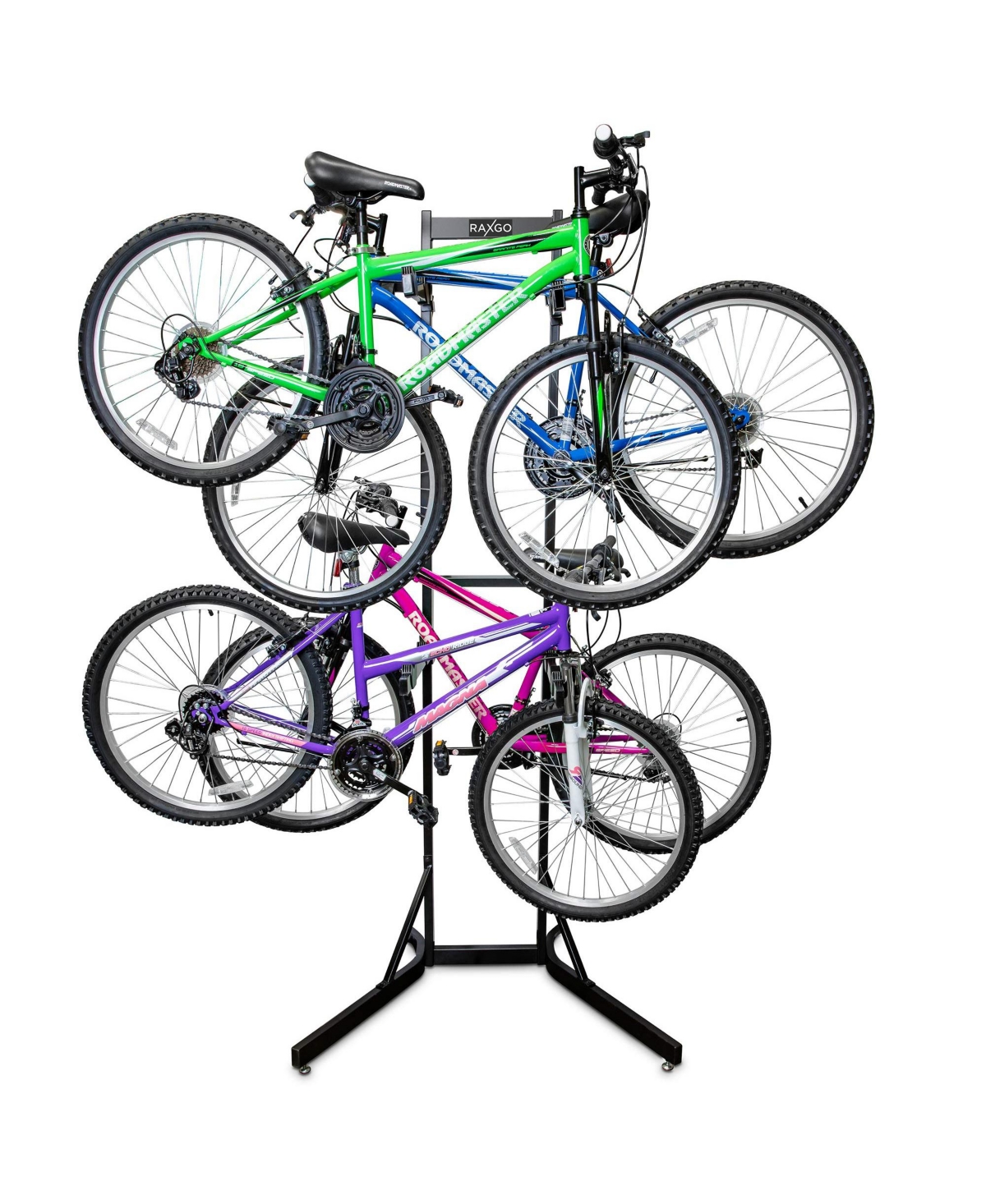 Freestanding Garage Bike Rack, 4 Bike Rack with Hooks - Black
