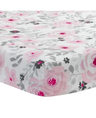 Blossom Pink/Gray Watercolor Floral Baby Fitted Crib Sheet