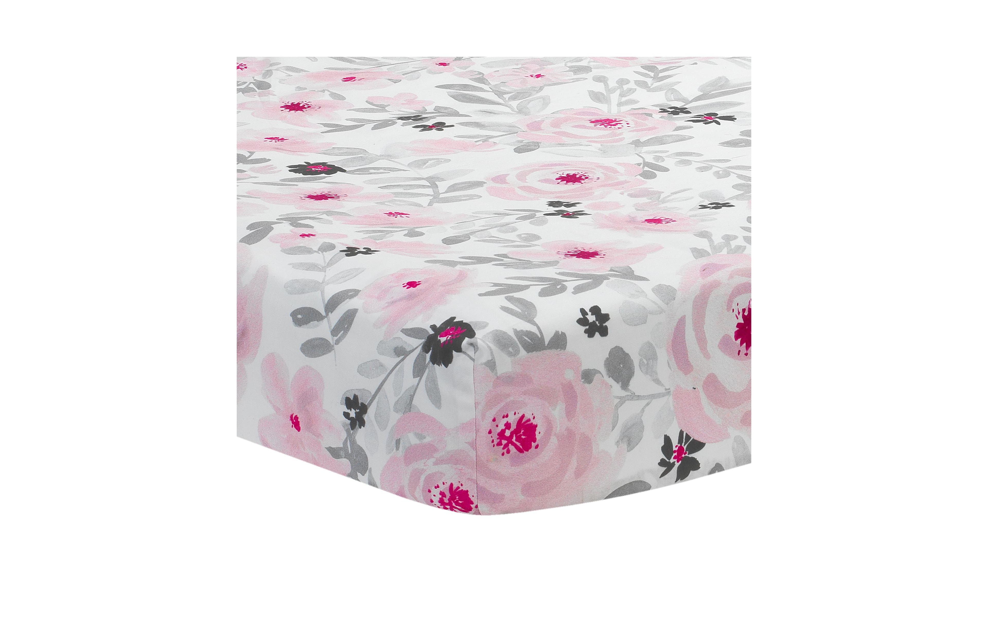 Bedtime Originals Blossom Pink/Gray Watercolor Floral Baby Fitted Crib Sheet