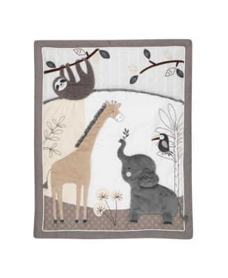 Baby Jungle Animals 4-Piece Gray/White/Taupe Crib Bedding Set