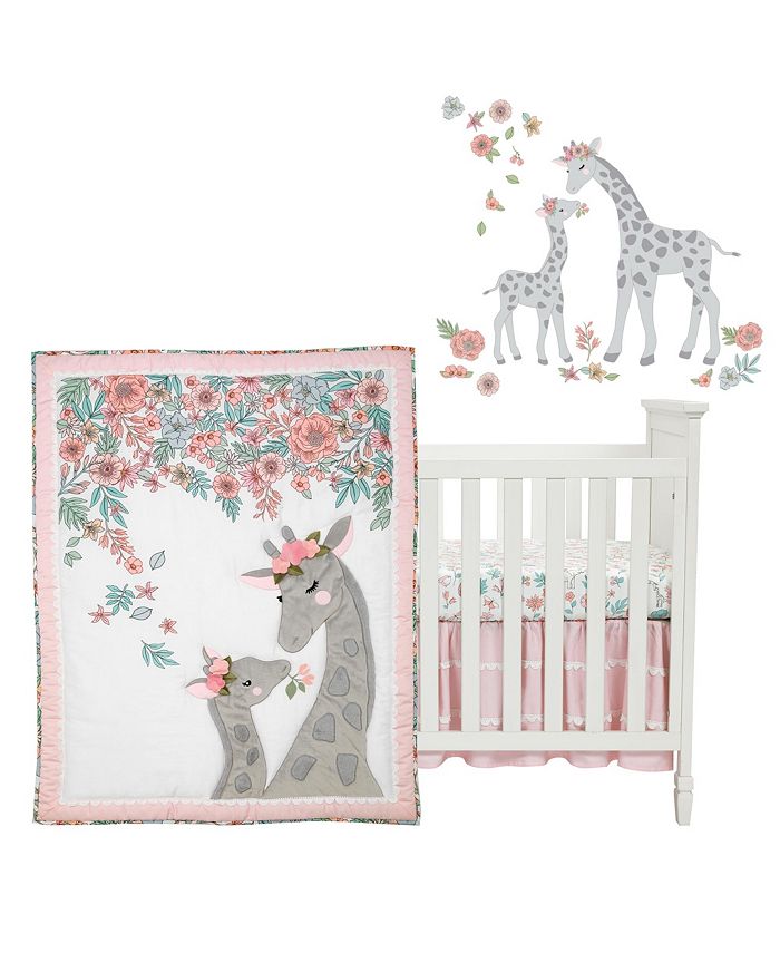 Lambs & Ivy Giraffe and a Half Pink/Gray 4Piece Nursery Baby Crib