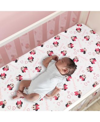Disney Baby Minnie Mouse Love White/Pink Heart Fitted Crib Sheet