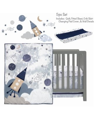Sky Rocket 5-Piece Blue Galaxy/Space Nursery Baby Crib Bedding Set
