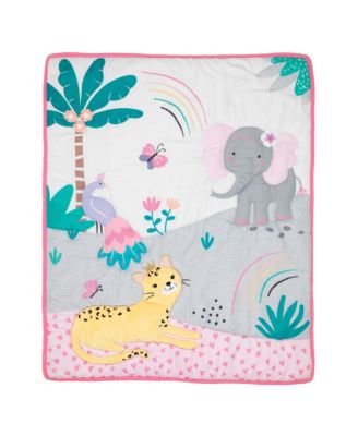 Rainbow Jungle Elephant/Leopard 3-Piece Baby Crib Bedding Set