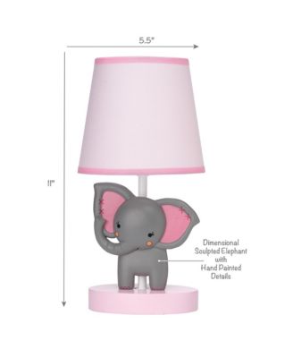 Twinkle Toes Pink/Gray Elephant with Monkey Nursery Lamp with Shade & Bulb