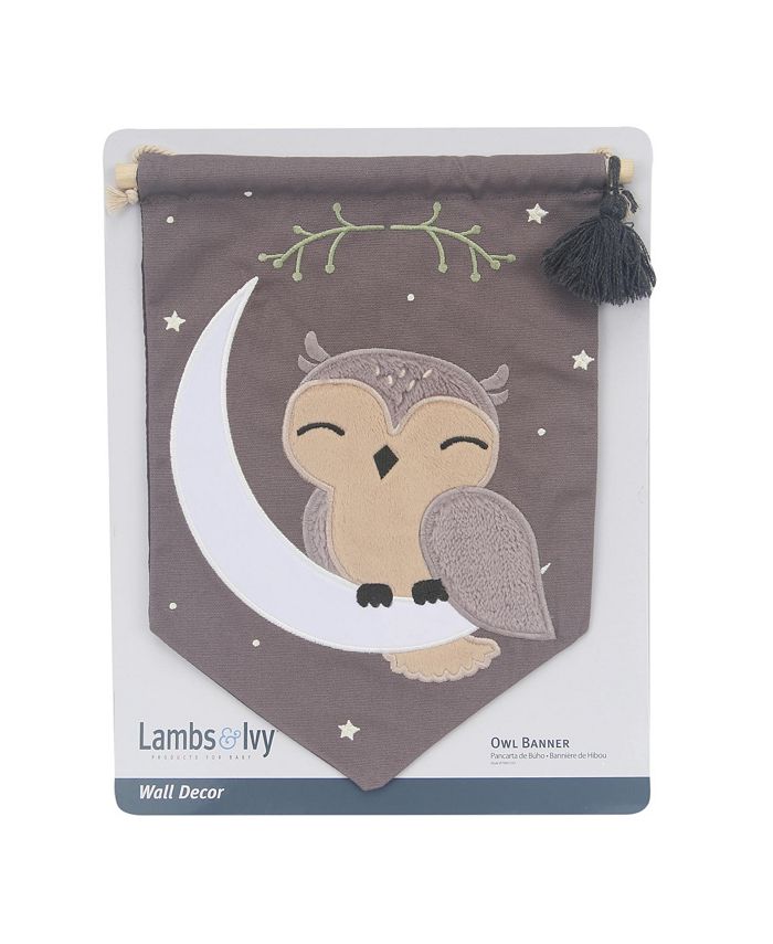 Lambs & Ivy Owl Canvas Banner Nursery Wall Art / Wall Hanging Gray