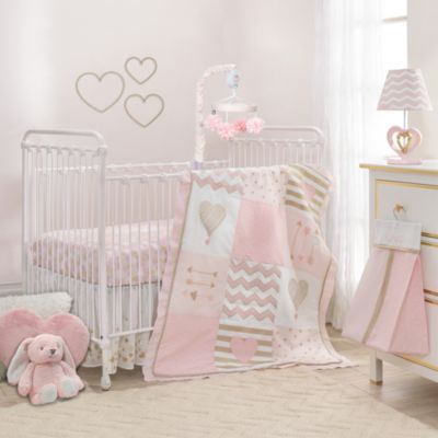 Lambs Ivy Baby Love Metallic Gold Pink White Hearts Stripes and Chevrons 4 Piece Nursery Crib Bedding Set Macy s