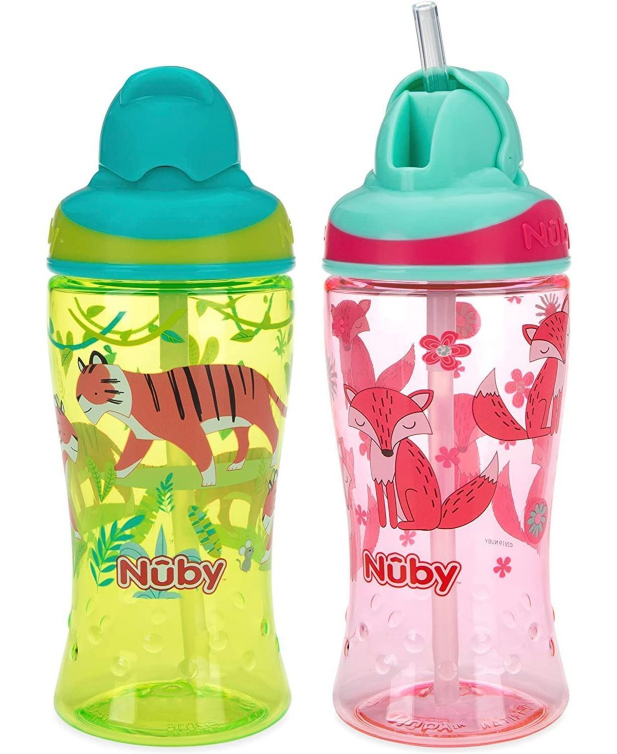 Nuby Thirsty Kids No-spill Boost Cup With Soft Straw, 12oz, 2 Pack, Girl In Assorted Pre Pack