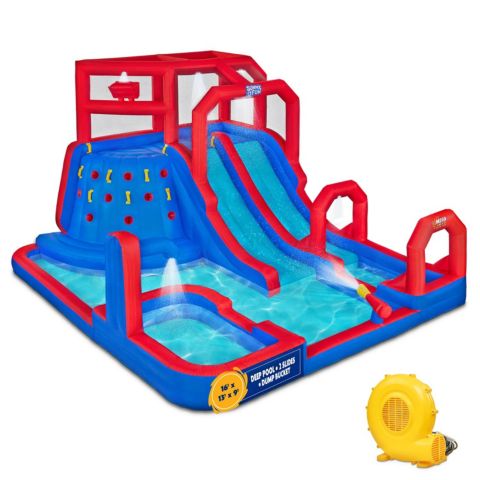 Детские игрушки Sunny & Fun Single Ring Nylon Inflatable Water Slide & Pool, Accommodates 4 Children, цвет: Синий