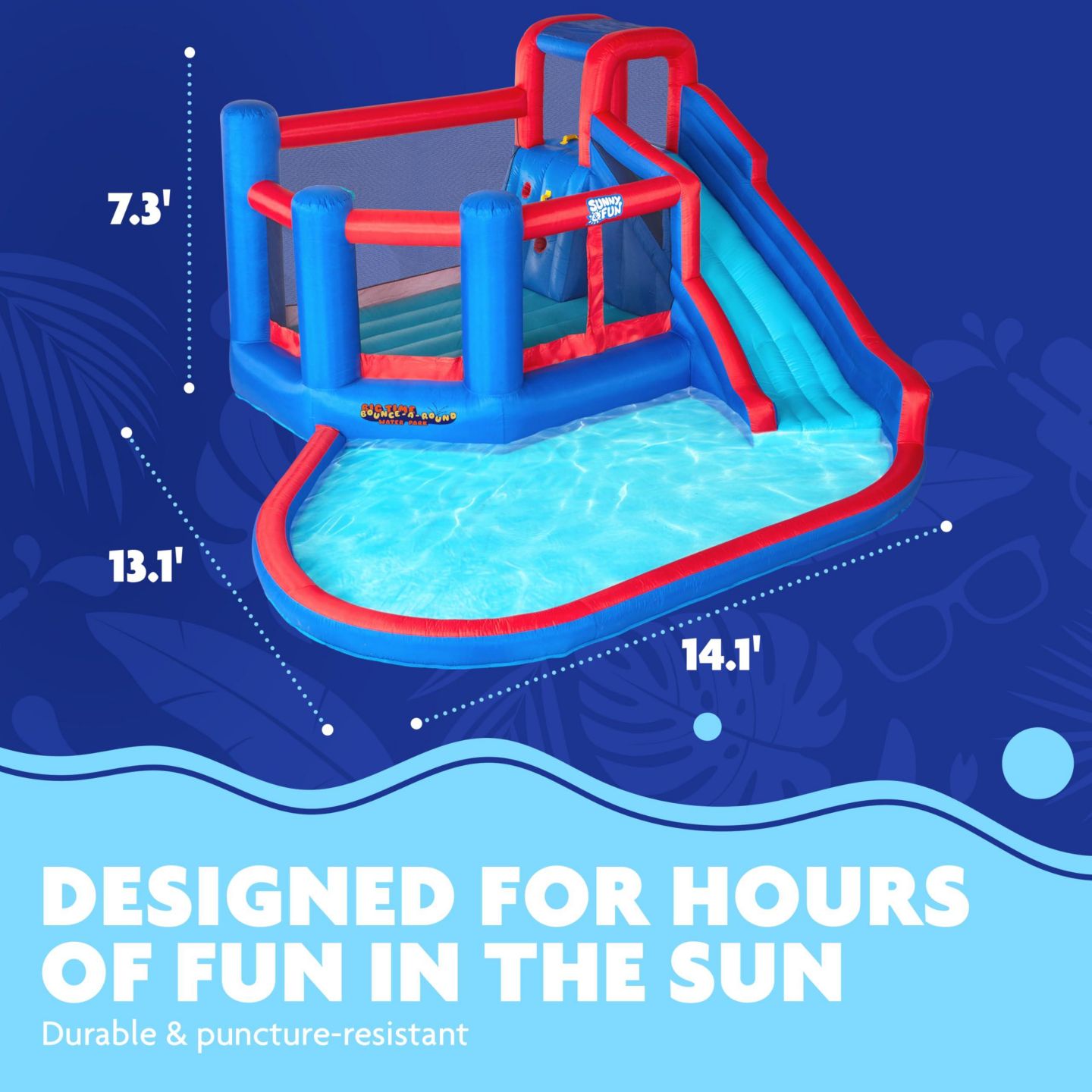 Детская игрушка Sunny & Fun Puncture-Resistant Inflatable Water Slide with Climbing Wall, 14.1'L x 13.1'W x 7.3'H, Nylon Bounce House, цвет: Синий — фото 3