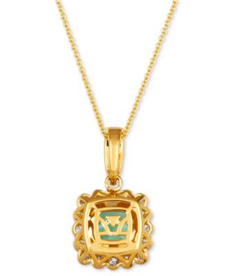 Mint Julep Quartz (2-1/6 ct. t.w.) & Diamond (3/8 ct. t.w.) Halo Pendant Necklace in 14k Gold, 18" + 2" extender