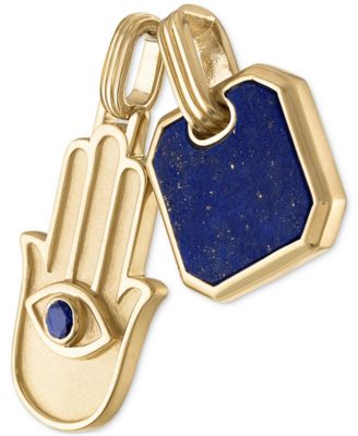 2-Pc. Set Lapis Lazuli & Cubic Zirconia Dog Tag & Hamsa Hand Amulet Pendants in 14k Gold-Plated Sterling Silver, Created for Macy's