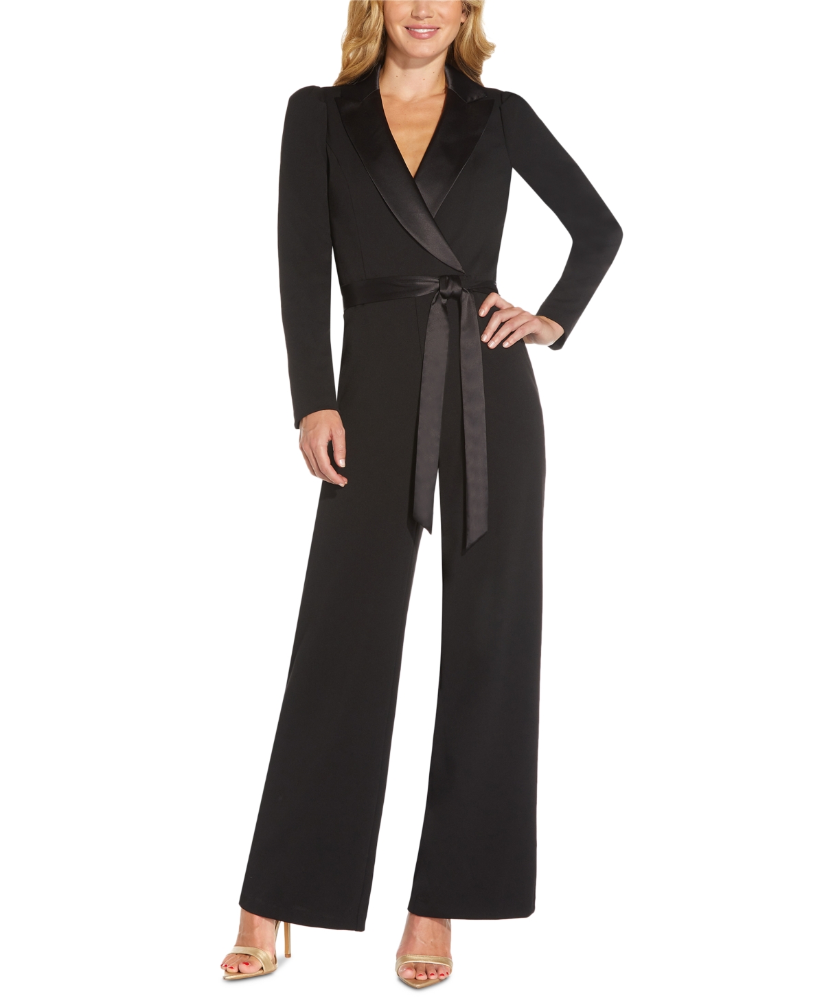  Adrianna Papell Notched-Collar Belted Jumpsuit