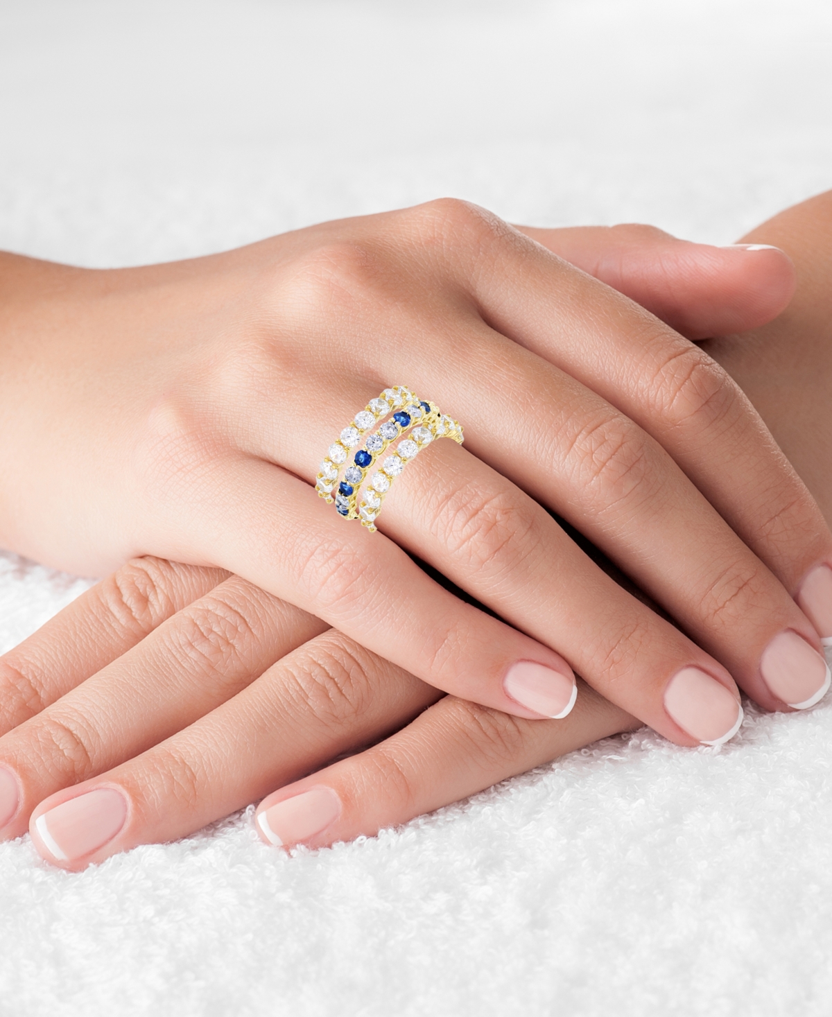 3-Pc. Set Lab-Grown(2 ct. t.w.) & Cubic Zirconia Eternity Stack Rings in 14k Gold-Plated Sterling Silver - Blue Spinel