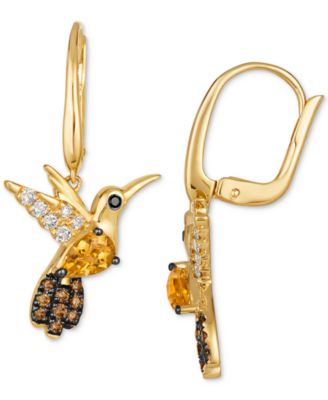 Cinnamon Citrine (3/4 ct. t.w.), Nude Diamonds (1/5 ct. t.w.), Chocolate Diamonds (1/6 ct. t.w.) & Blackberry Diamonds Accent Hummingbird Drop Earrings in 14k Gold