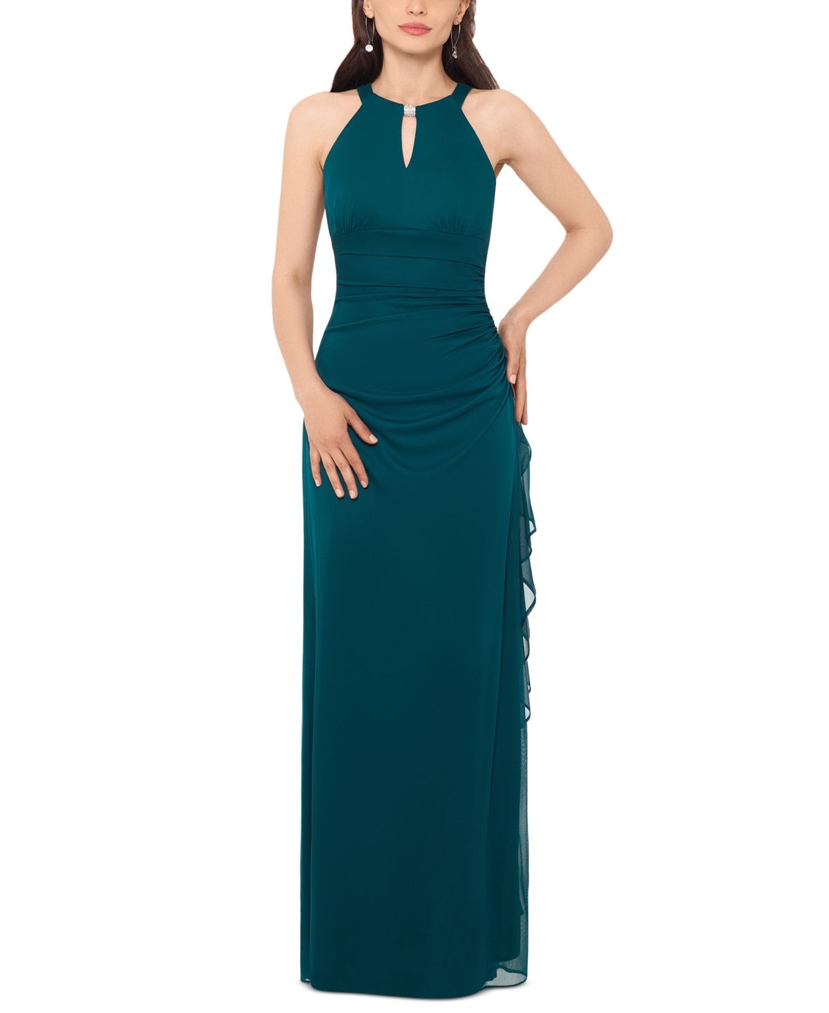 Betsy & Adam B & A By Betsy And Adam Ruched Halter Gown In Teal | ModeSens