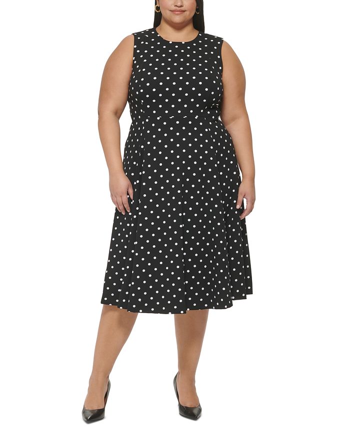 Calvin Klein Plus Size Dot-Print Fit & Flare Dress - Macy's