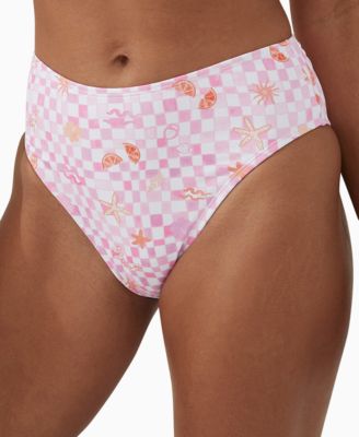 COTTON ON - Women's Pink Check High-Waist Cheeky Bikini Bottoms