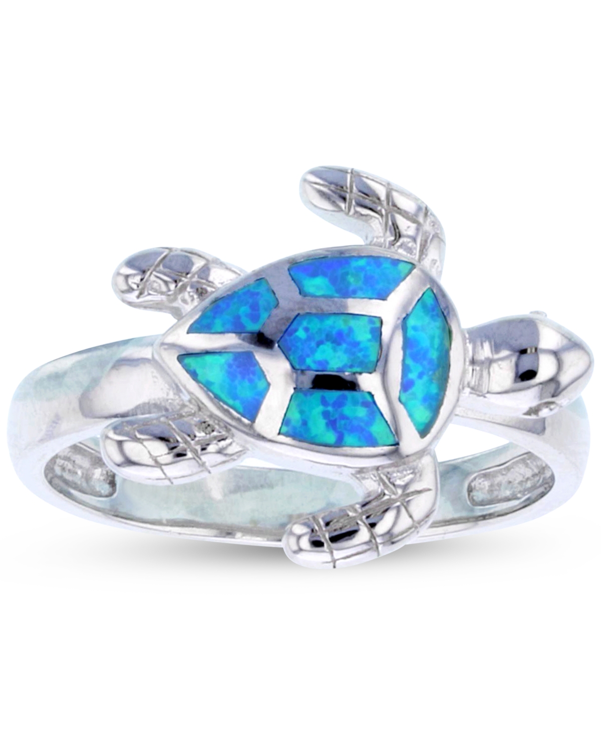 Macy's Lab-created Opal Inlay Turtle Ring In Sterling Silver In Blue Opal