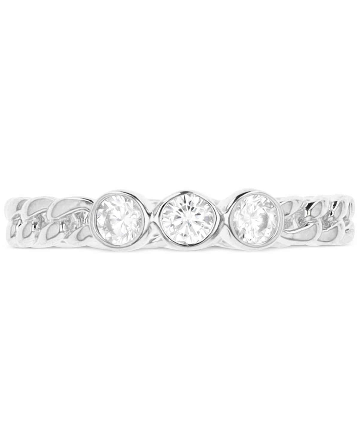 Macy's Cubic Zirconia Trio Link Ring In Sterling Silver Or 14k Gold Over Sterling Silver In White