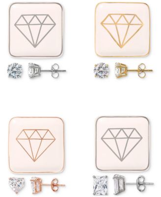 Cubic Zirconia Solitaire Stud Earrings With Ceramic Trinket Dish Collection Created For Macys
