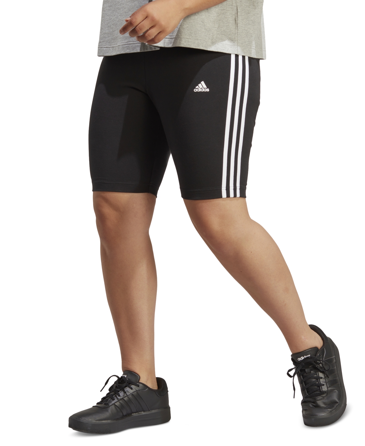 Shop Adidas Originals Plus Size Essentials 3-stripes Bike Shorts In Black,white