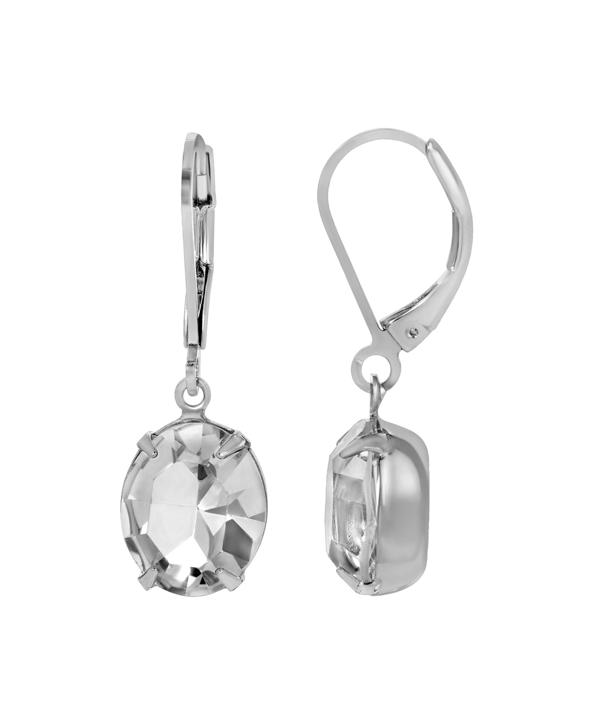 Silver Tone Oval Crystal Earrings - Silver