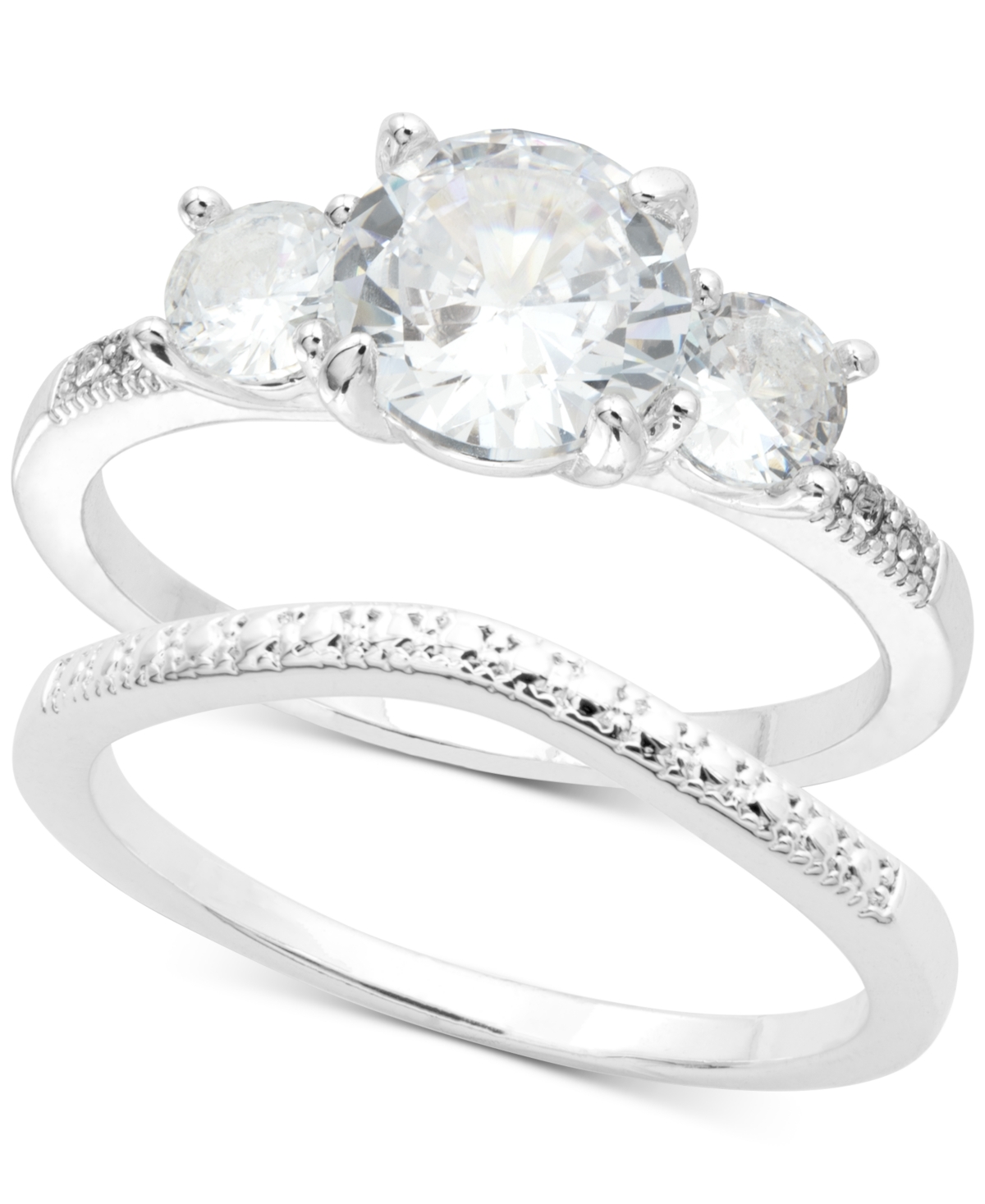 Charter Club Silver-tone Cubic Zirconia Engagement Ring & Wedding Band Bridal Set, Created For Macy's