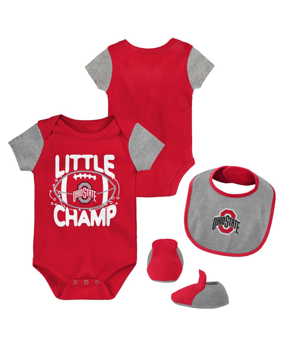 Shop Outerstuff Newborn And Infant Boys And Girls Scarlet, Heather Gray Ohio State Buckeyes Little Champ Bodysuit Bi In Scarlet,heather Gray