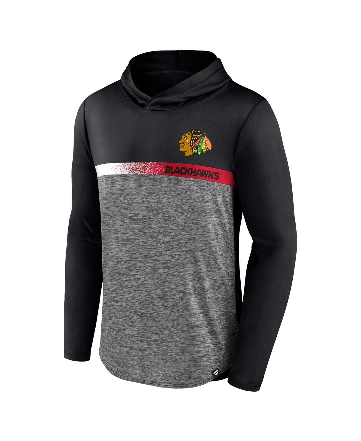 Men's FanaticsChicago Blackhawks Podium Defender Pullover Hoodie - Black, Heather Charcoal