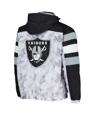 Men's White, Black Las Vegas Raiders Thursday Night Gridiron Raglan Half-Zip Hooded Jacket