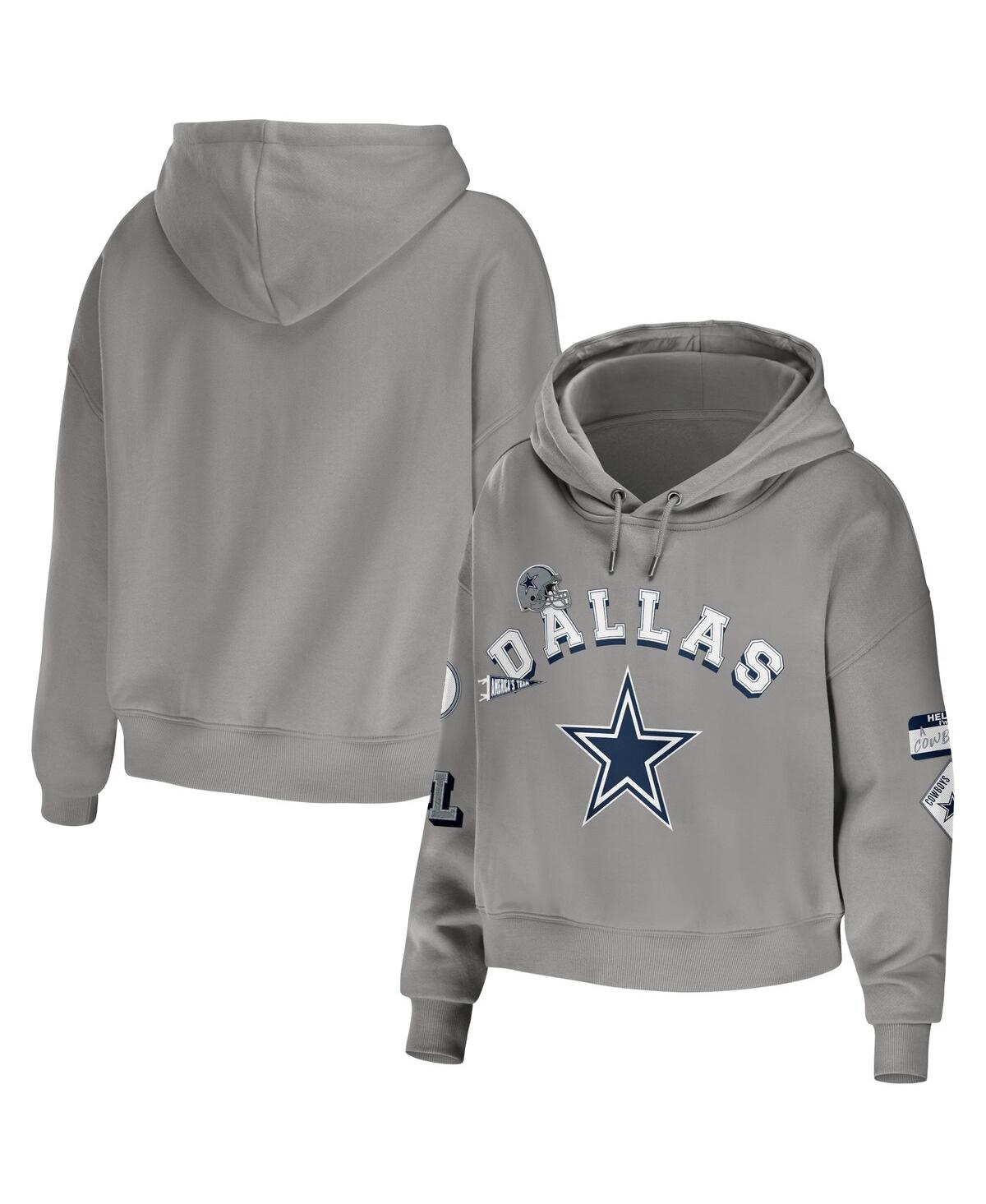Shop Wear By Erin Andrews Women's  Gray Dallas Cowboys Modest Cropped Pullover Hoodie