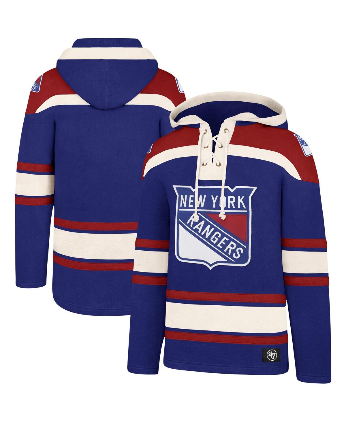47 BRAND MEN'S '47 BRAND BLUE, RED NEW YORK RANGERS SUPERIOR LACER PULLOVER HOODIE
