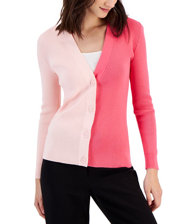Anne Klein Women's Colorblocked Ribbed Cardigan Sweater - Macy's