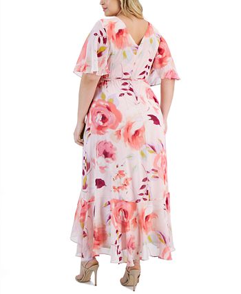 Taylor Plus Size Floral-Print Faux-Wrap Fit & Flare Dress - Macy's