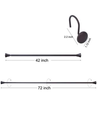 Adjustable Curtain Tension Shower Rod and Hooks, Set of 13, 42" - 72"